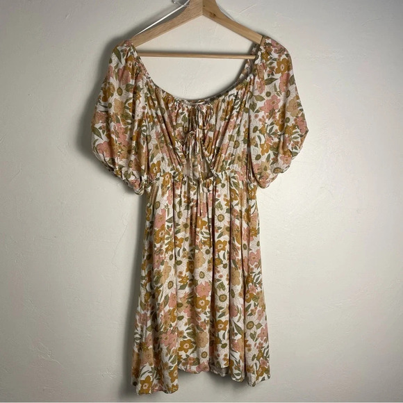 Baevely Mini Dress Everything And More Dress Multi Floral Keyhole Puff Sleeve - Picture 6 of 15